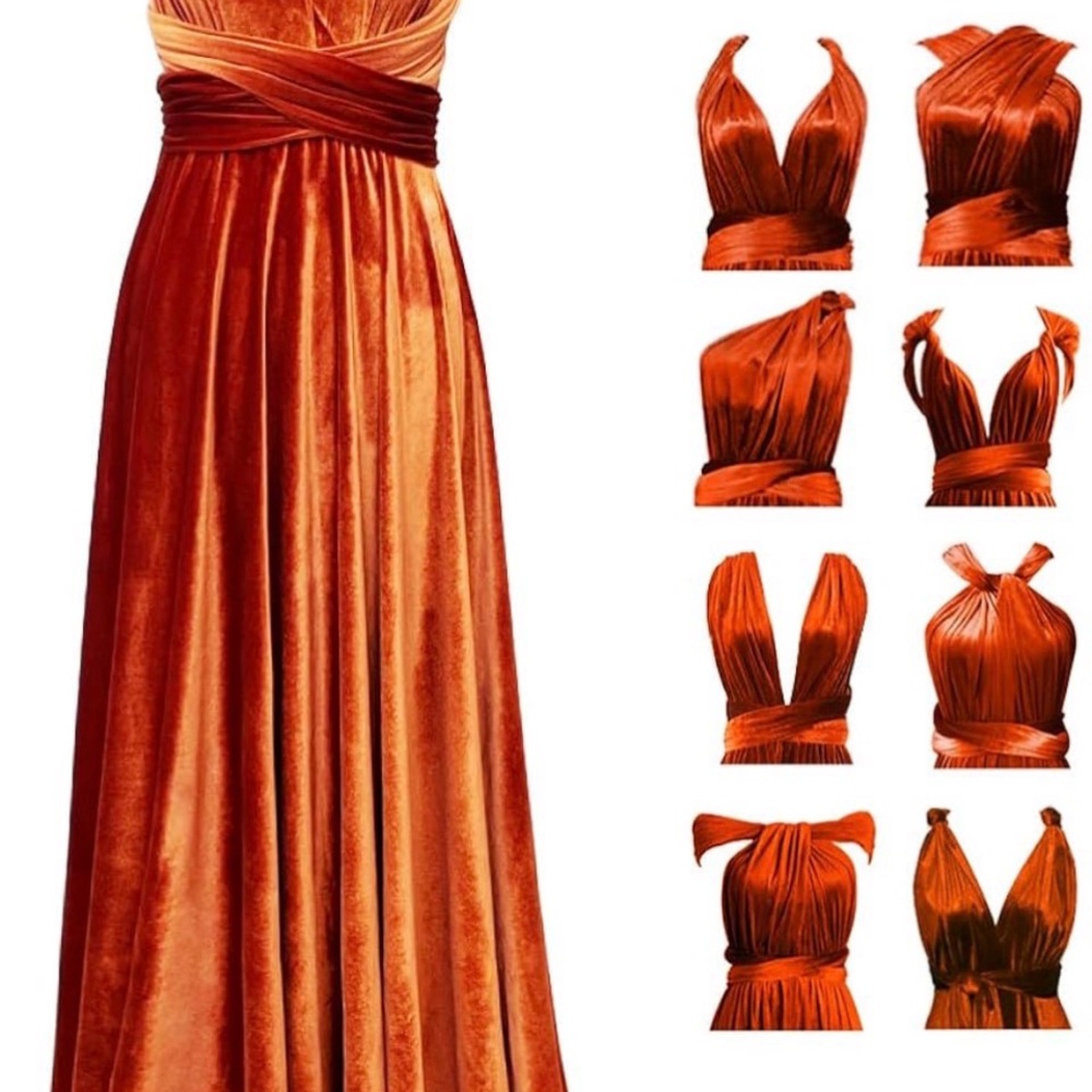 Elegant Velvet Burnt Orange Convertible Maxi Dress